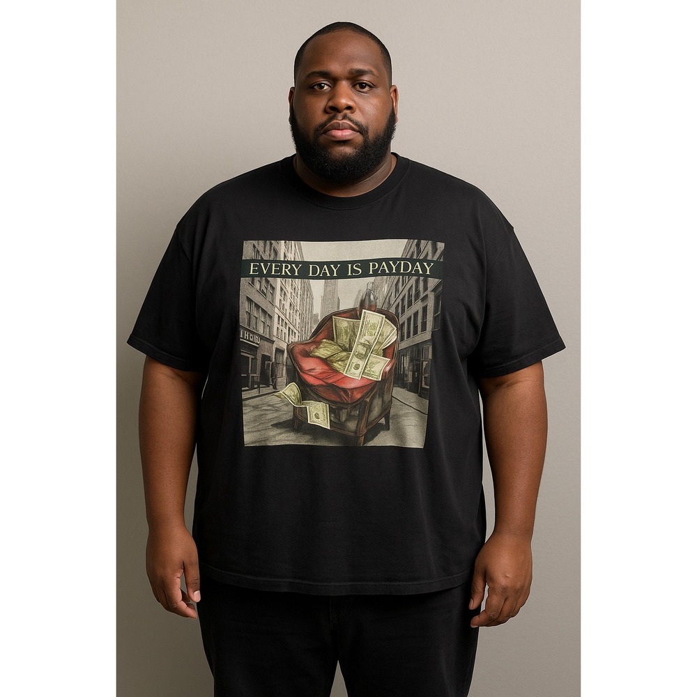 2 Monkeys Every Day is Payday‎ Black Graphic Print T-Shirt Mens 4XL